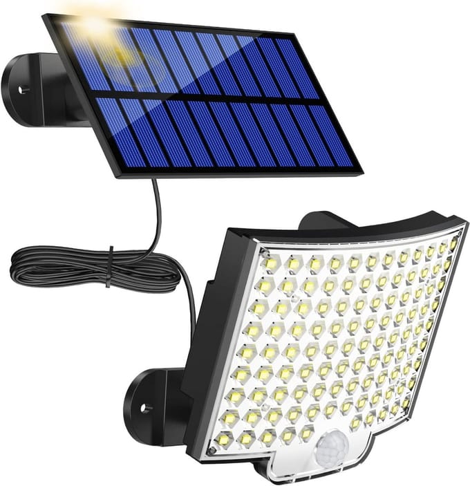 Krachtige Zonne-energie Buitenlamp met Bewegingssensor - 106 LED's & 5 Meter Kabel