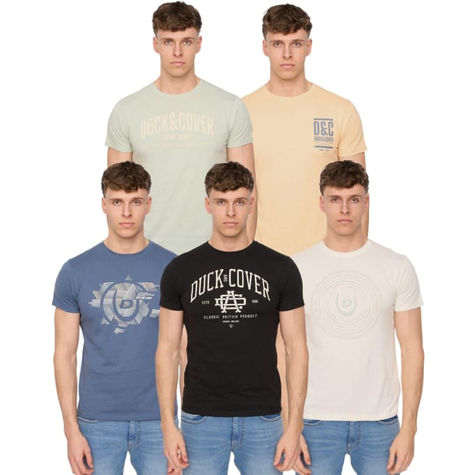 Duck and Cover Heren Haltecks T-Shirt (Verpakking van 5) (Multikleur)