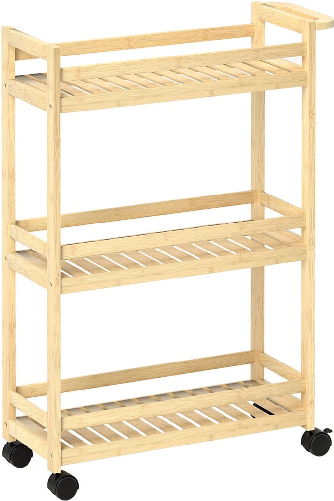 Keukentrolley - 55x20x75 cm - 3 Etages Met Handgreep - Opbergwagen - Bamboe - Naturel