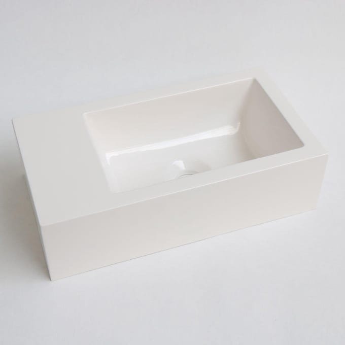 Fontein INK Contra Rechthoek Links 40x22x10cm Polystone Cilinder Glans Wit Zonder Kraangat
