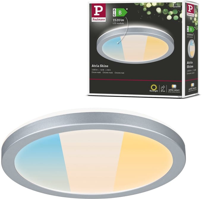 LED-paneel Atria Shine White Select IP44 rond 190 mm 7,6W 1100lm White Select Chroom mat