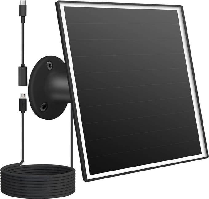 Zonnepaneel Camera - Oplader Batterij - Continu Stroom - Hoge Efficiëntie - 6W 3 Meter - Zwart