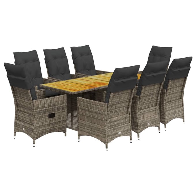 vidaXL 9-delige Tuinset met kussens poly rattan grijs