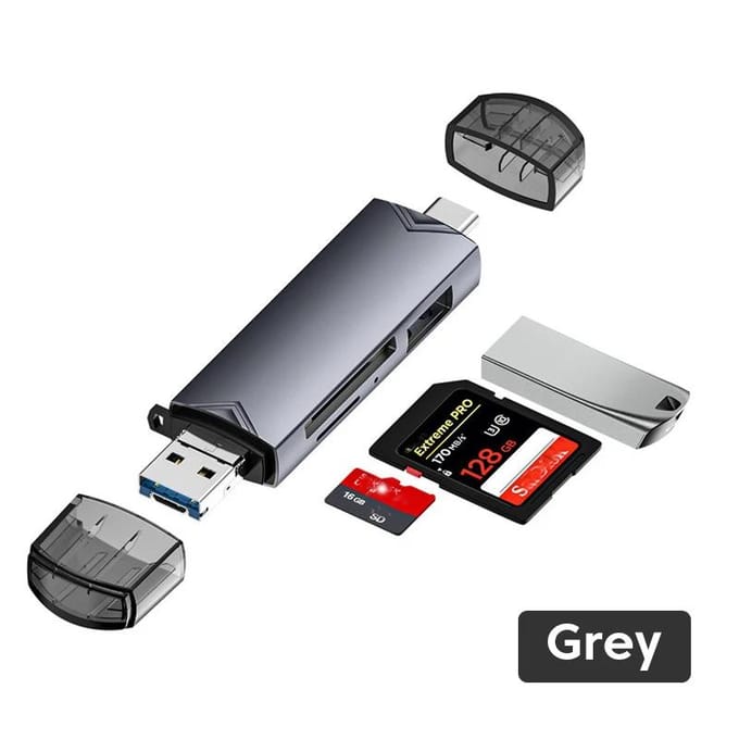Lecteur de carte multifonctionnel 6 en 1 USB 3.0 vers type C, adaptateur Micro OTG, prise en charge de la carte SD TF, clé USB pour ordinateur portable, téléphones et tablettes Android grise
