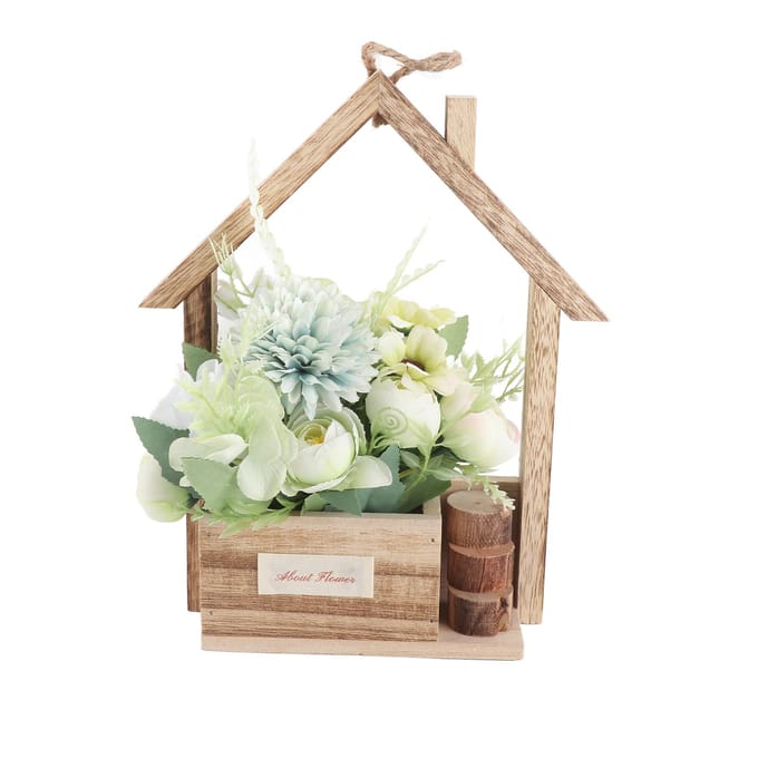 Panier Suspendu Fleurs Artificielles Unique Jardinière Décorative Murale Panier de Fleurs avec Artificiel E couleur champagne