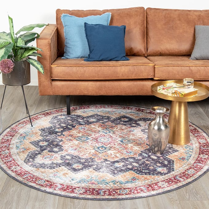 FRAAI Rond Vintage vloerkleed - Azara Blauw/Rood - Ø 160cm