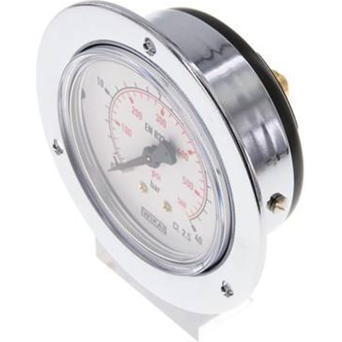 0..40 Bar Paneelmontage Manometer Staal/Messing 63 mm Klasse 2.5 (Voorflens) - MW04063SH-FP
