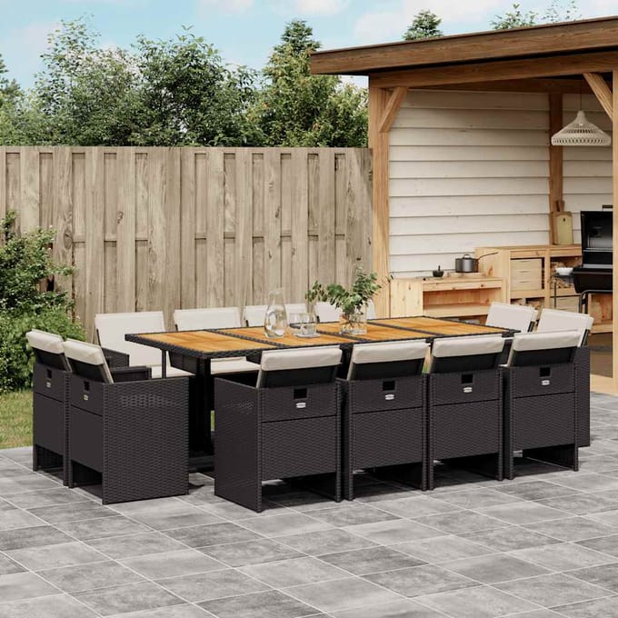 vidaXL 13-delige Tuinset met kussens poly rattan zwart