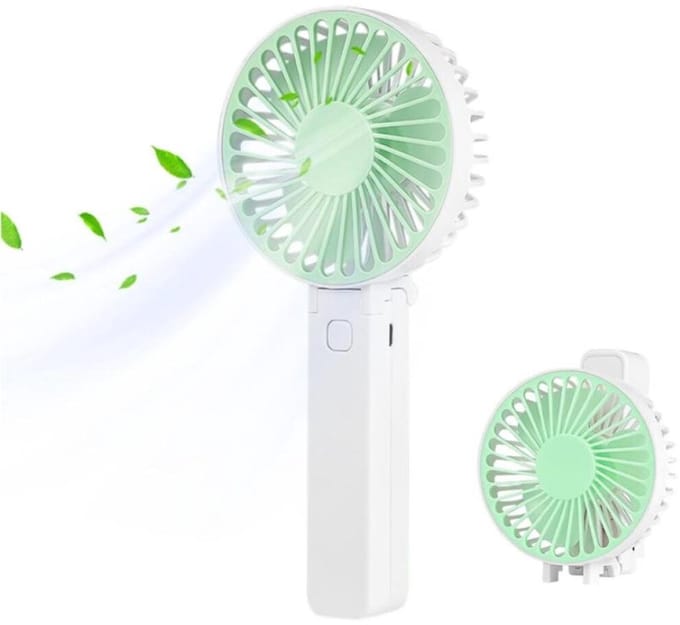 Handventilator - Draagbare Ventilator - Mini Ventilator - USB Oplaadbaar - 3 Standen - Draadloze Tafelventilator - Voor Thuis, Kantoor, Buiten En Reizen - Wit / Groen