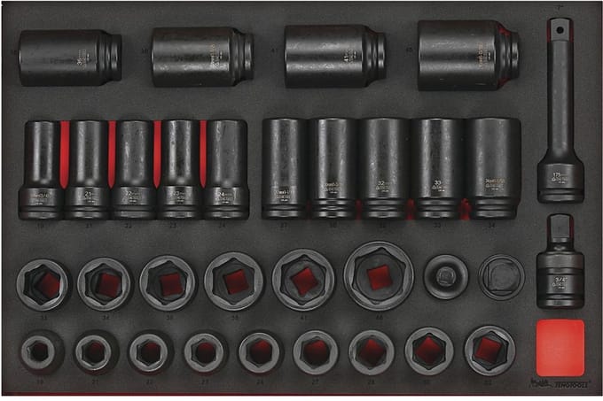 Slagdoppenset Foam4x4 tray 3/4 19- 50mm 33 delig Teng Tools TTEISK33
