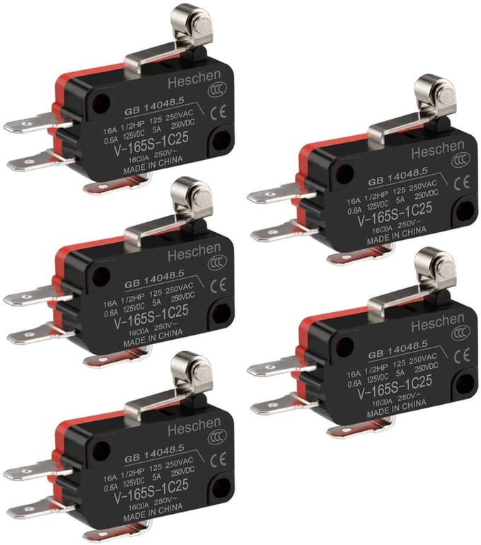 Dailygoods - Micro Switch - 16A 250VAC - Rood - Roller Lever - Betrouwbare prestaties - Geschikt voor panelen - 5 stuks