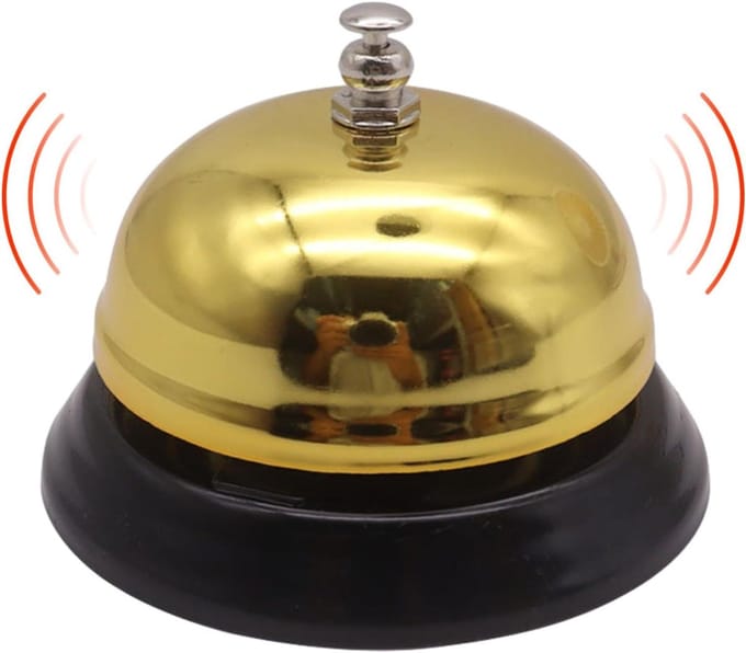Servicebel - Tafelbel Metaal - Klantenservice Verhogen - Robuuste Constructie - 85 mm Breed - Goud
