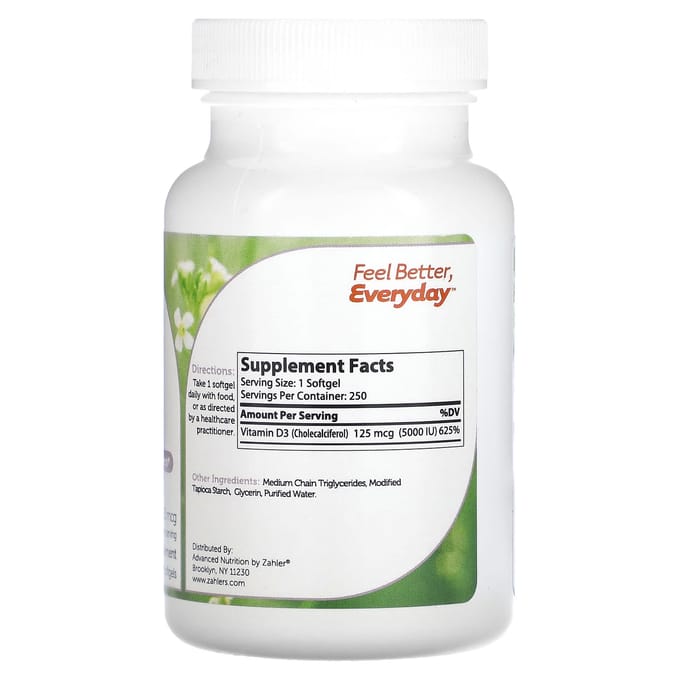 Zahler, Vitamine D3, Formule D3 Avancée, 125 mcg (5 000 UI), 250 gélules
