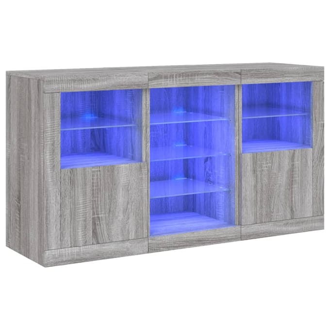 vidaXL - Dressoir - met - LED-verlichting - 123x37x67 - cm - grijs - sonoma - eiken
