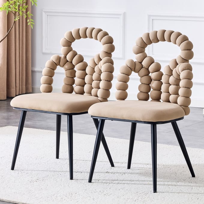 REDOM Eetkamerstoelen Set Van 2 - Open Rugleuning - Moderne Stijl - Metaal en Fluweel - Camel