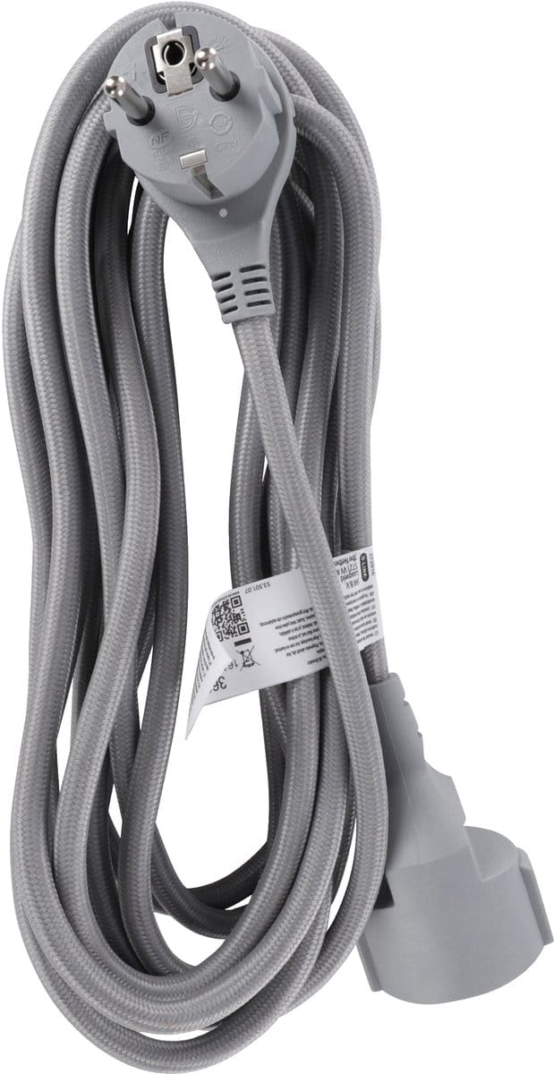 Q-Link verlengsnoer - randaarde - plat - 3 x 1.5 mmÂ² - 5 m - textiel - zilver