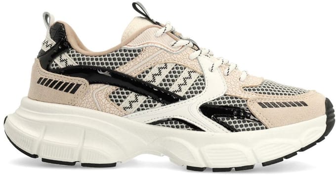 Manfield - Dames - Beige sneakers met zwarte en witte mesh details - Maat 36