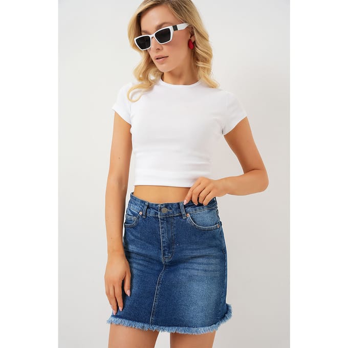 Slim Fit Mini Jeansrok met Knopen