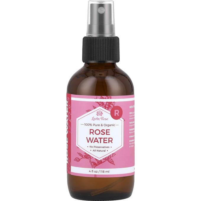 Leven Rose, 100% puur biologisch rozenwater, 4 fl oz (118 ml) black