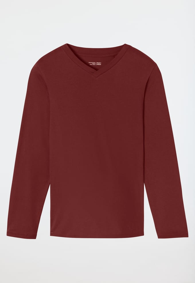 Shirt met lange mouwen en v-hals wijnrood - Mix+ Relax 48