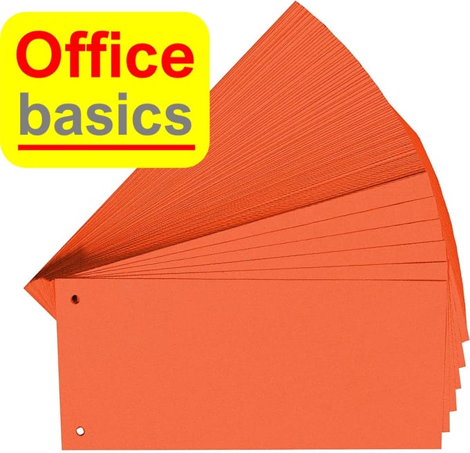 Office Basics Scheidingsstrook - tabbladen - gerecycled karton - oranje - 240x105mm recht - set 100 stuks
