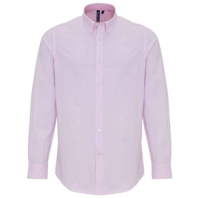 Premier Heren Gestreept Oxford Overhemd Met Lange Mouwen (Wit/Roze)