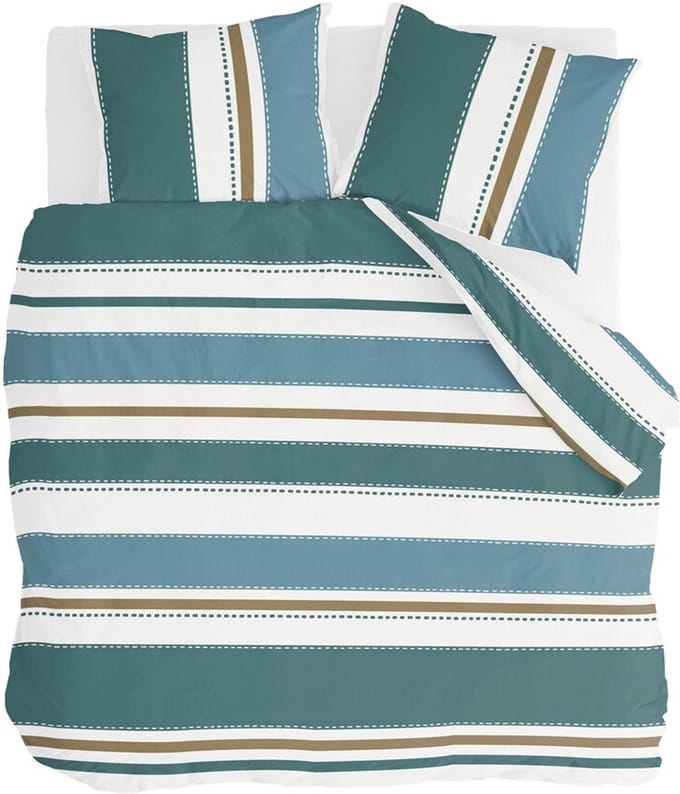 Walra Dekbedovertrek Stripes & Stitches - 240x220 - 100% BCI Katoen - Groen
