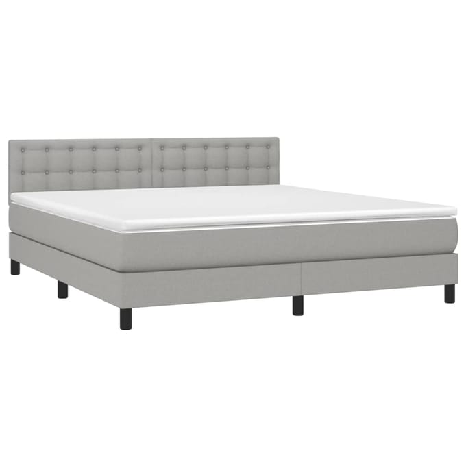 vidaXL - Boxspring - met - matras - en - LED - stof - lichtgrijs - 180x200 - cm