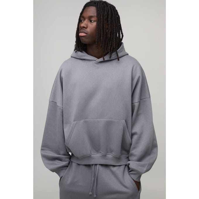 Basic Oversized Boxy Hoodie Met Verlaagde Schouders En Vleermousmouwen | Grey | Size Medium
