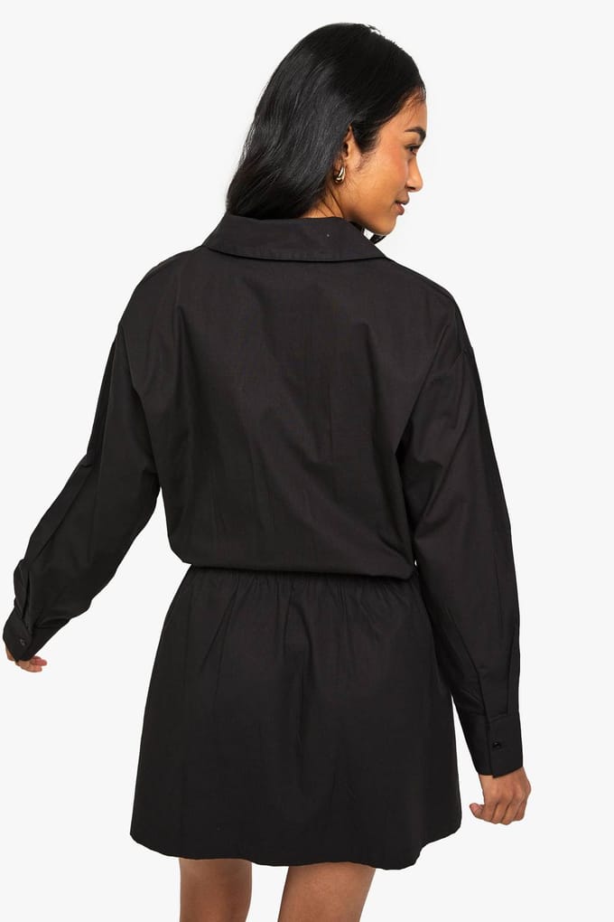 boohoo Dames Ingesnoerde Taille Overhemdjurk | Zwart | Maat: 36