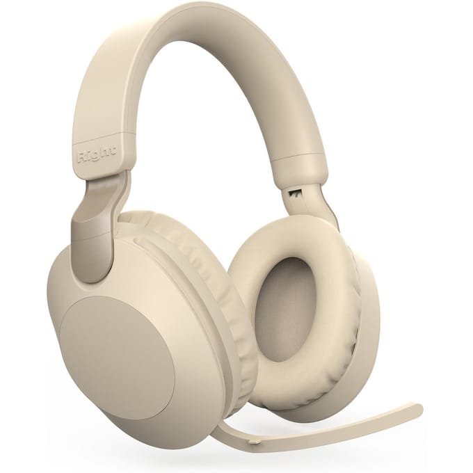 Casque sans fil BT5.3 Casque de jeu supra-auriculaire avec microphone rotatif Casque de centre d'appels beige