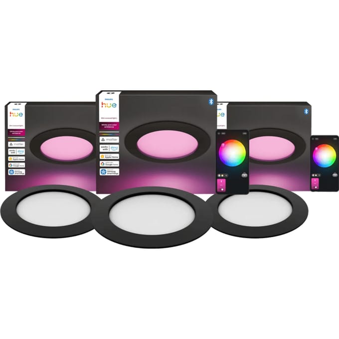 Philips Hue Inbouwspot Slim 3-Pack - White and Color - 170mm - Zwart