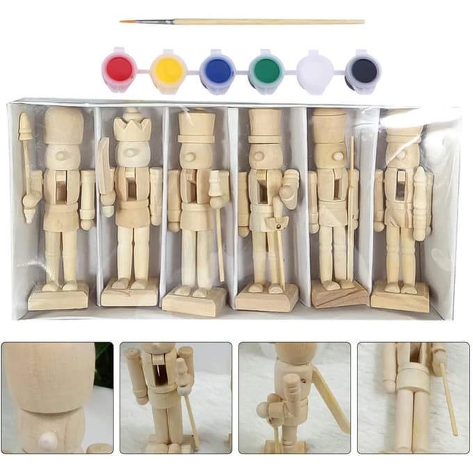 6 stuks 12cm Kerst Notenkraker Ornament Set Houten Notenkraker Karakter Soldaat Speelgoed Houten Pop beige