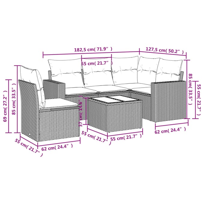 vidaXL - 6-delige - Loungeset - met - kussens - poly - rattan - lichtgrijs