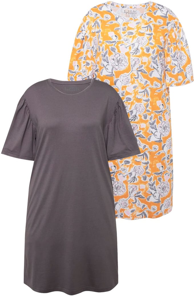 Ulla Popken - Dames - Bigshirts set van 2 bootnek halve mouwen - Grijs - Maat 42+