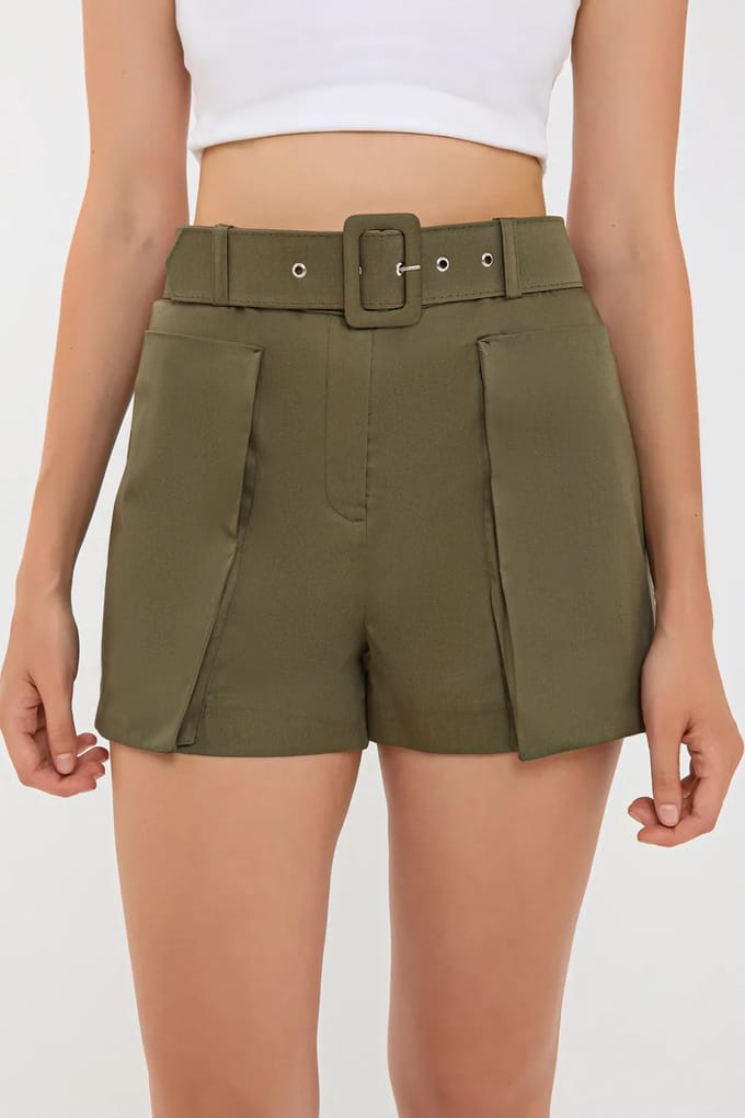 Katoenen Hoge Taille Shorts met Zak en Ceintuurovereenkomst