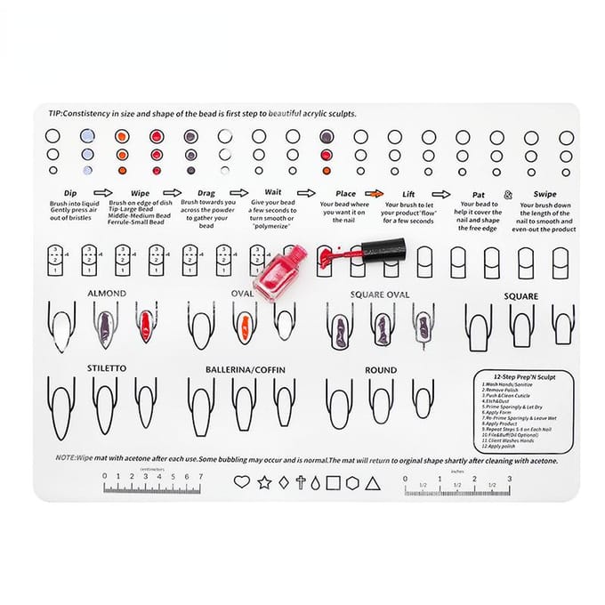 Siliconen Acryl Nagel Oefen Trainingsvel Mat Manicure Nagel Pad Acryl Tips Toepassing Leermiddel wit