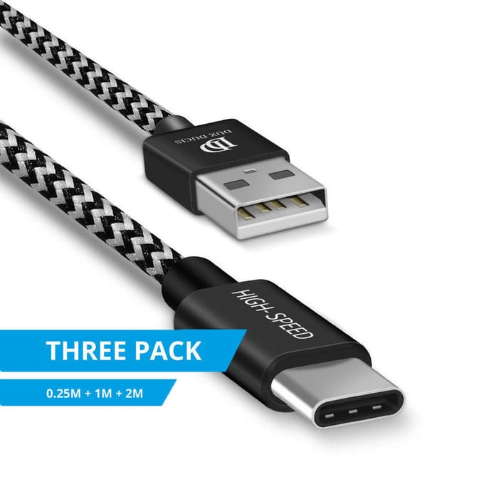 Dux Ducis 2.1A Fast Charge USB-A naar USB-C Kabel Set 3-Pack (0.25M + 1M + 2M) Zwart/Wit