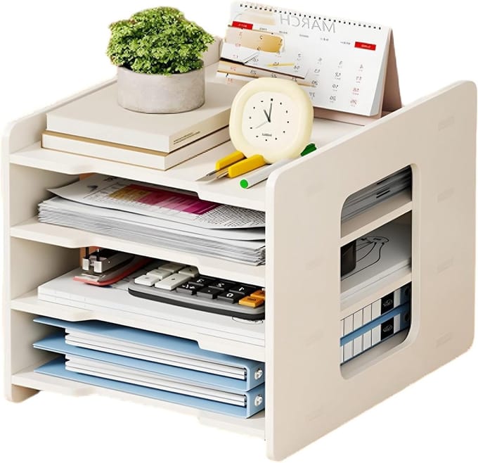 Papier Opslag Unit - Bureau Map Plank - Bureau Organiseren - 7 Vakken Ontwerp - A3 Formaat - Wit