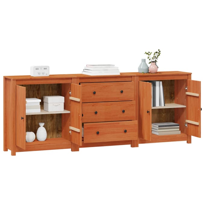 vidaXL - Dressoir - 3 - st - Waskleur - Bruin - 210 - x - 35 - x - 80 - cm