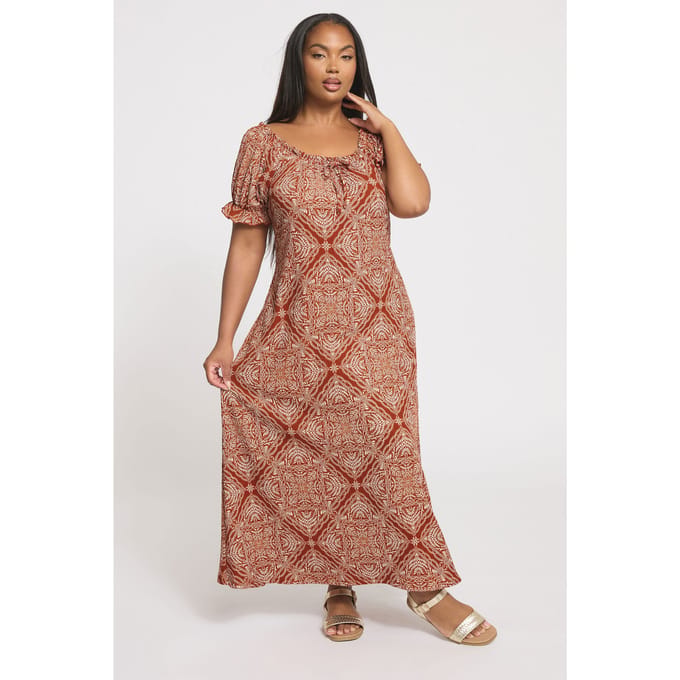 Yours Roestbruine Paisley Textuur Melkmeisjesjurk Size 48