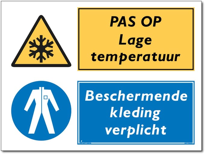 Lage temperaturen bord - Beschermende kleding verplicht - Forex - 30 x 40 cm