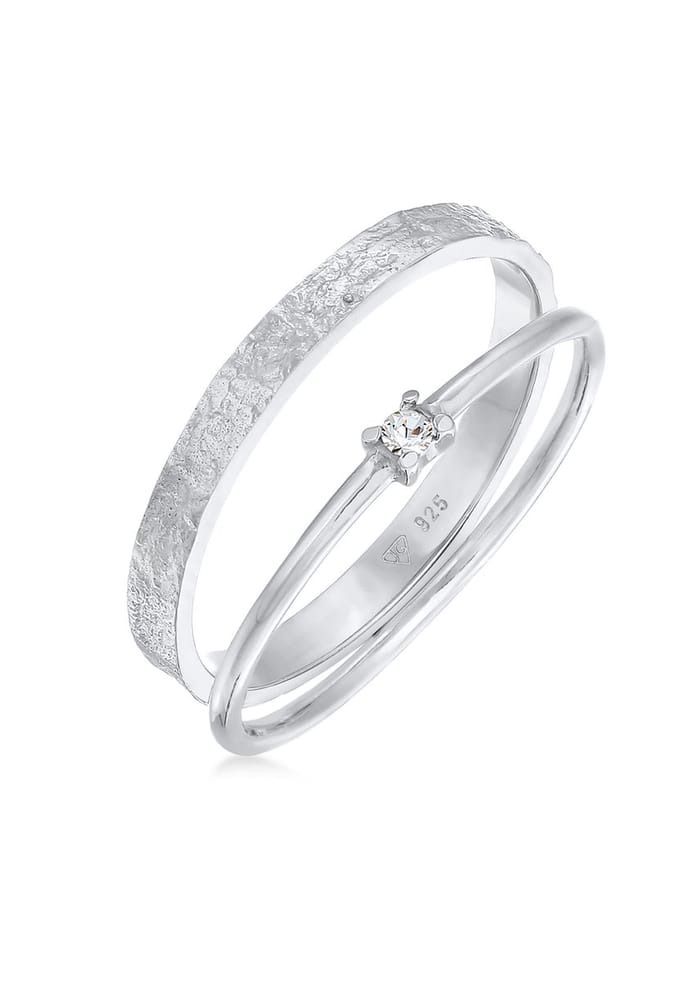 Elli - Ring - Dames Stack Set van 2 eenzaam met glazen kristal in 925 sterling zilver - Dames