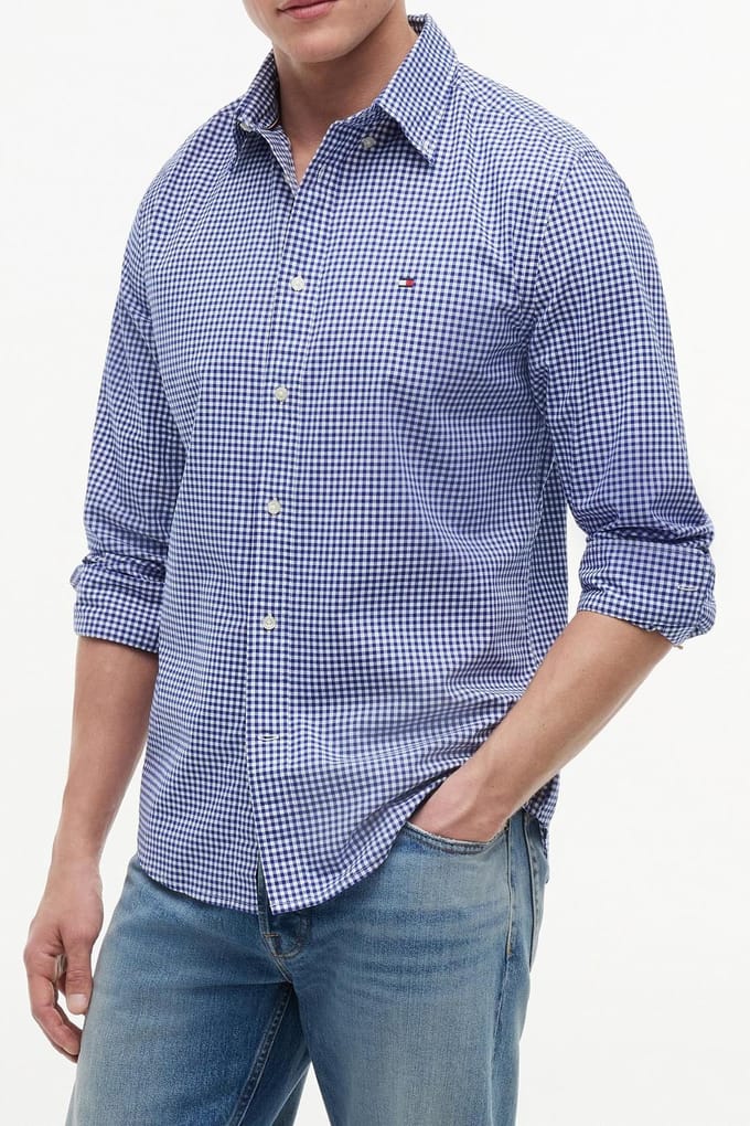 Tommy Hilfiger Flex Poplin Gingham Wedge Blue/check Größe: S | Casual hemden Outlet | Herren | Blau