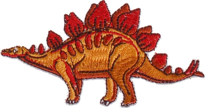 Strijkapplicatie dinosaurus Stegosaurus rood/oranje 10x5,5 cm