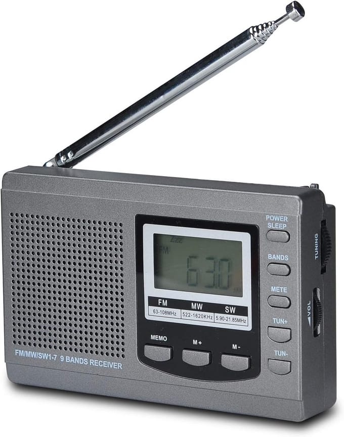 9-Bands Draft Radio Stereo met Telescopische Antenne, Alarm, Timer en Zakformaat