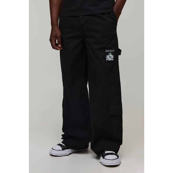 Tall Baggy Fit LA Gusset Cargo Trousers | Black | Size 48