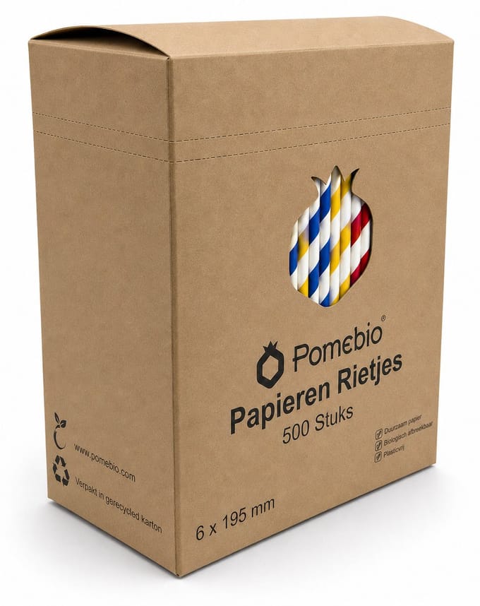 Pomebio papieren rietjes - gestreept - 6x195 mm - doos à 500 stuks