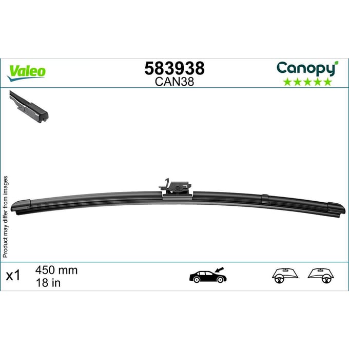 Wisserblad VALEO Canopy 583938, 450mm, Voor, 1 Stuk