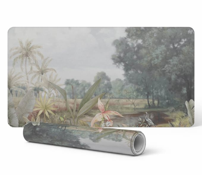 Duurzame antislip bureauonderlegger met tropisch landschap, 90x45 cm
